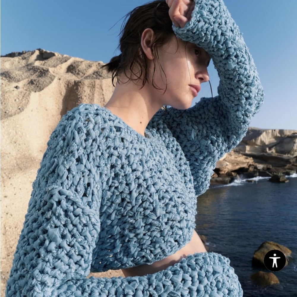 Zara Cropped Crochet Sweater in Sky Blue Limited Edition XS-S